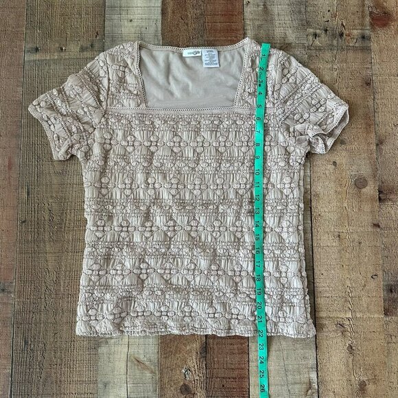 East 5th Womens Lace Short Sleeve Top Beige Large Cottage Core Square Neck Fairy - Picture 3 of 5